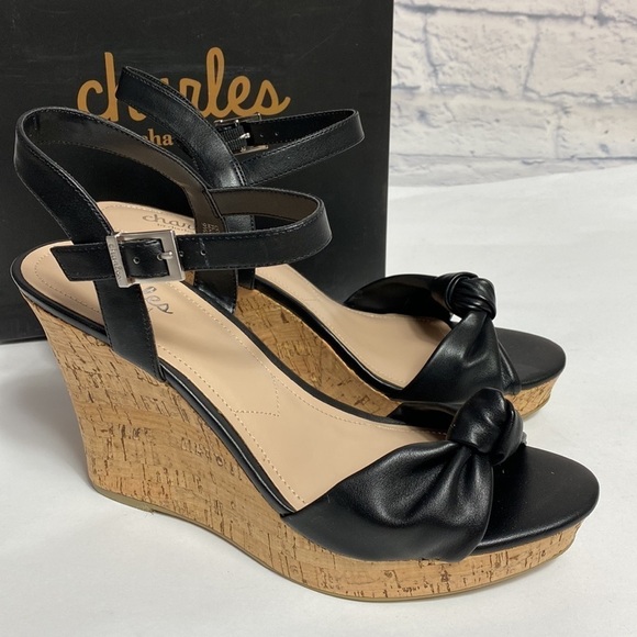 Charles David Lolly black cork wedge ankle strap sandals size 9.5 NIB - Picture 2 of 7